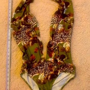 Animal  L 1-pc swimsuit plunging neckline and skimpy bottom